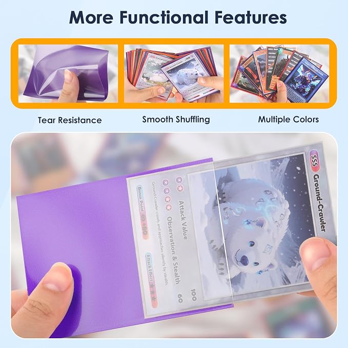 500 Pcs Card Sleeves for Trading Card, Matte Card Sleeves Deck Card Protectors Compatible with Baseball Cards, Sports Cards, Game Cards (Purple)