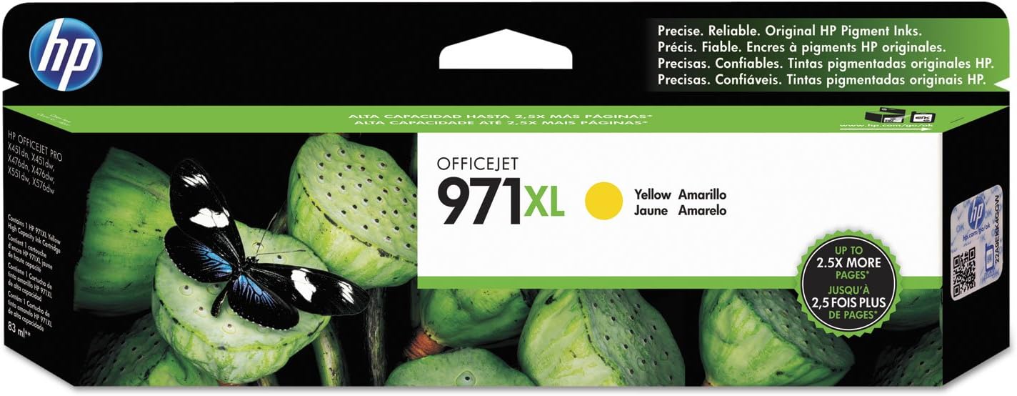 HP 971X | PageWide Cartridge High Yield | Yellow | Works with HP OfficeJet Pro X451, X476, X551, X576 | CN628AM