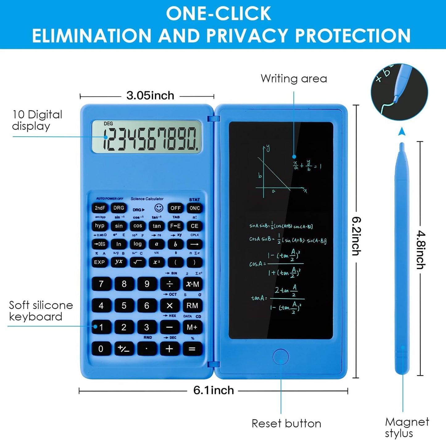 Scientific Calculators for Students, Blue Math Calculator with Notepad,10-Digit Large Screen, Classroom Must Haves for Middle High School Supplies & College （Blue）