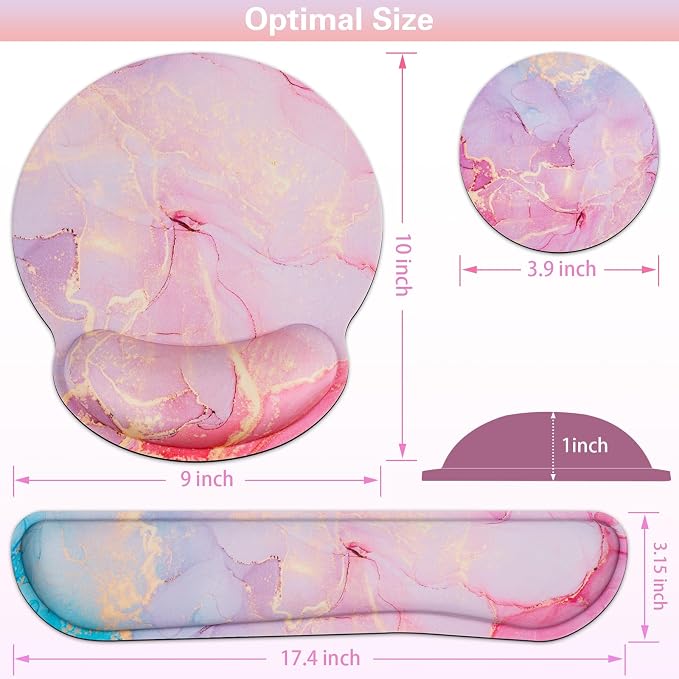 Mouse Pad with Wrist Rest Pink, 3-in-1 Wrist Support Mousepad Set, | Gaming with Anti-Skid Base,Ergonomic Mouse Pad,Memory Foam Keyboard Gel Wrist Rest