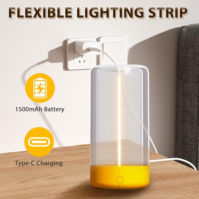 Mini Minimalist Cordless Table Lamp, Rechargeable Ambient Light, Yellow