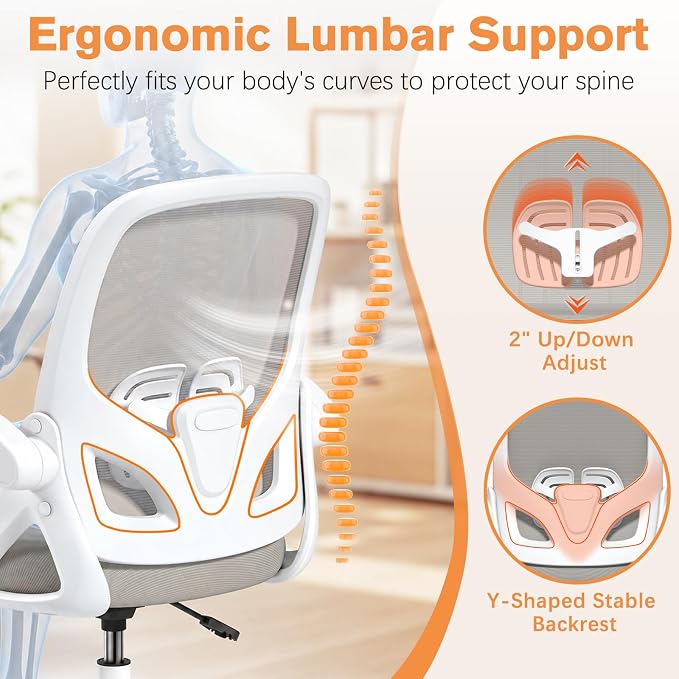ORRSAKER Drafting Chair, Tall Office Chair with Flip-up Arms, Mesh Ergonomic Computer Standing Desk Chair with Adjustable Height Foot Ring and Lumbar Support, 300 LBS Capacity, Gray