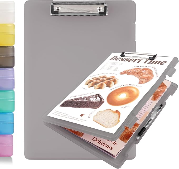 2 Pack Letter Size Clipboard with Storage 8.5 * 11, Plastic Clear Gray Clipboard File Box A4 Nursing Clip Board for School & Office with Christmas Stickers (Clear Gray-2PCS)