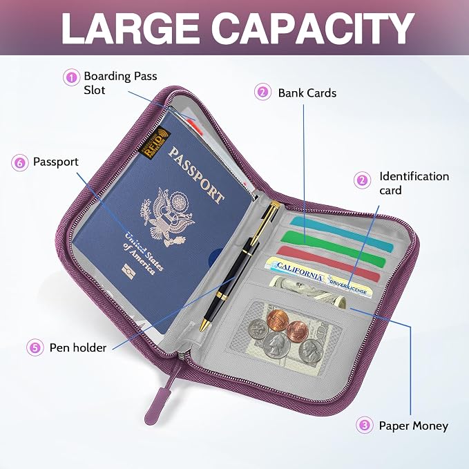 Passport Holder for Travel, Women Rfid Blocking Passport Wallet, Travel Essentials Premium Wallets, Waterproof Passport Holders Bag for Men Traveling, Travel Document Organizer Credit Cards Case