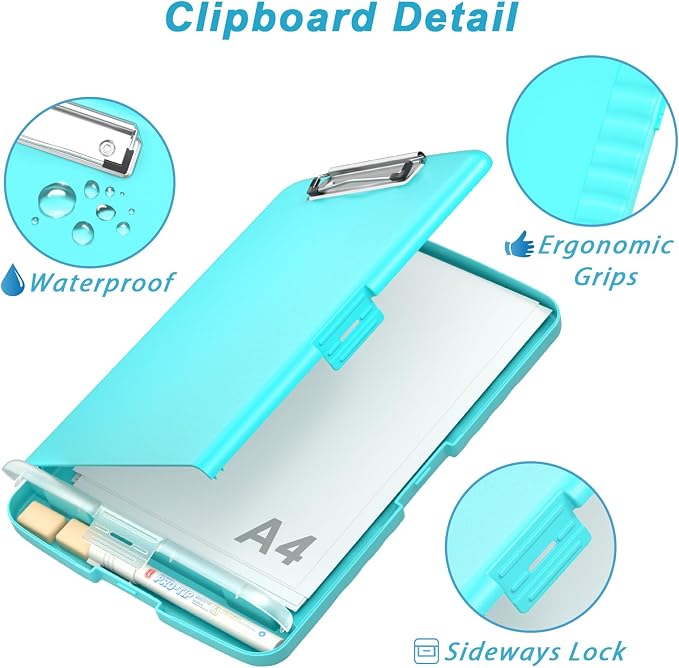 Rimilak Clipboard with Storage, 8.5 x 11'' High Capacity Clip Board, Green | Smooth Writing, Side-Opening Plastic Folder with Pen Holder, Size 14.2 x 9.6 x 1.2″ ,for Classroom, Teacher, Student