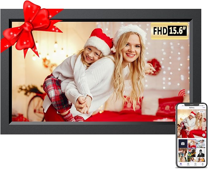 15.6 Inch Large Digital Picture Frame, 32GB WiFi Digital Photo Frame, 1920 * 1080 FHD IPS Touch Screen, Auto-Rotate, Wall-Mounted, Easy to Share Photos via Uhale APP, Gift for Family