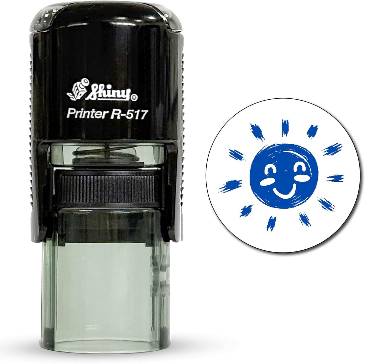 Shiny Sun Teacher Stamp, Round Self Inking Stamp for Classroom, Blue Ink