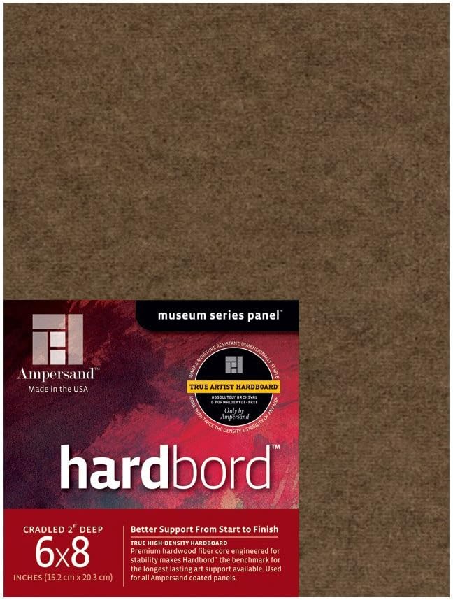 Ampersand Art Supply Hardboard Wood Painting Panel: Museum Series Hardbord, 6" x 8", 2 Inch Cradled Profile