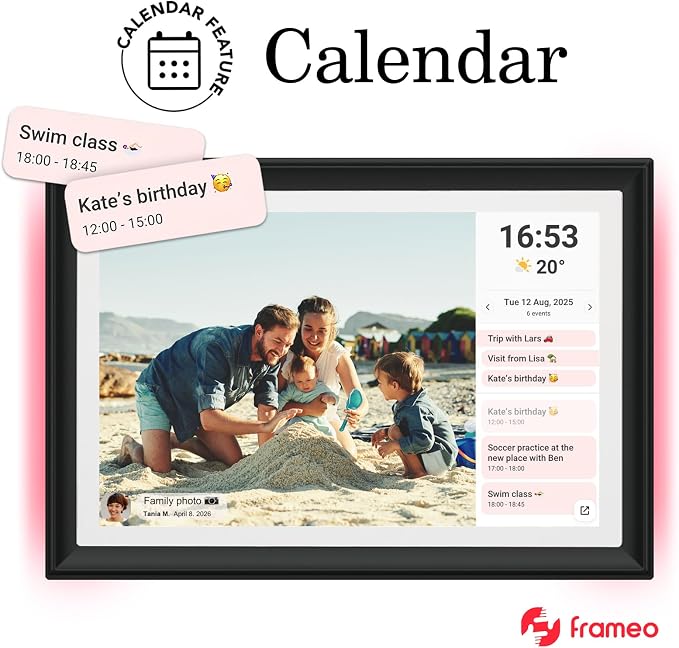 32GB FRAMEO 10.1 Inch WiFi Digital Photo Frame, 1280x800 HD IPS LCD Touch Screen, Auto-Rotate Portrait and Landscape, 32GB Storage, Share Moments Instantly via Frameo App from Anywhere