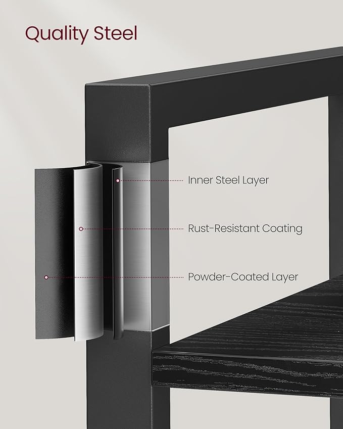 VASAGLE 5-Tier Bookshelf, Bookcase with Steel Frame, Book Shelf for Living Room, Home Office, Study, 11.8 x 26 x 60.2 Inches, Industrial Style, Ebony Black and Ink Black ULLS061B56