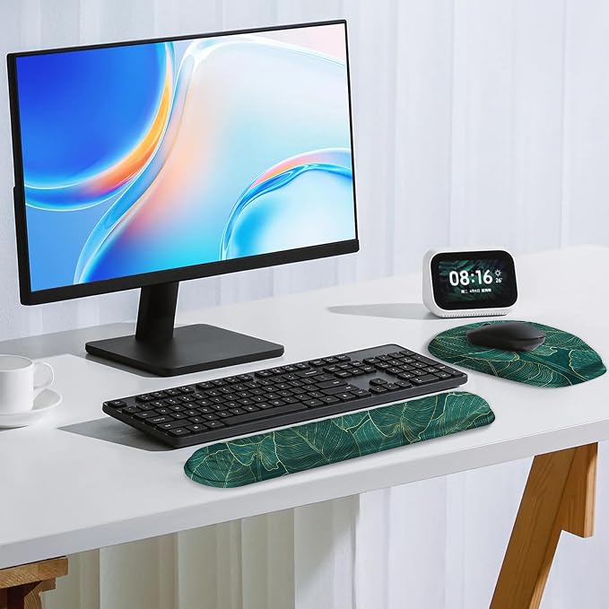 Mouse Pad with Wrist Rest, Comfortable Memory Foam Wrist Rest for Computer Keyboard, Ergonomic Mouse Pad Set for Easy Typing & Pain Relief for Office & Home, Green