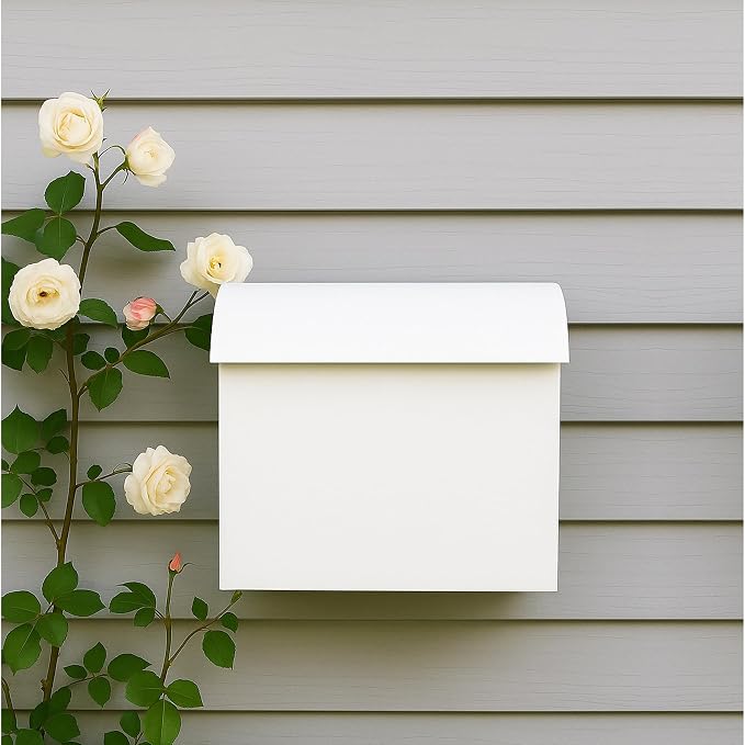 NACH Large Mailbox for House, 12.4”x7.1”x11.8 White Mailboxes for Outside, Waterproof Mailbox - Baxter-Style Wall Mount Mailboxes for Outside