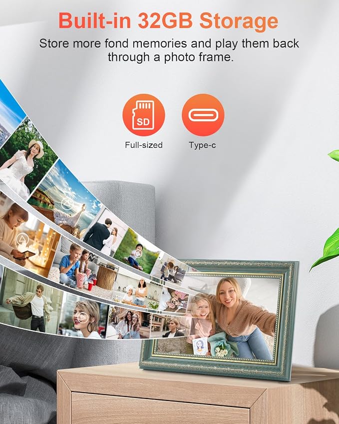 Frameo Digital Frame 10.1 Inch WiFi Digital Photo Frame with 32GB Storage, 1280x800 HD IPS Touch Screen Picture Frames Slideshow, Long Distance Realationship Gifts, Elderly Tech-Midnight Blue