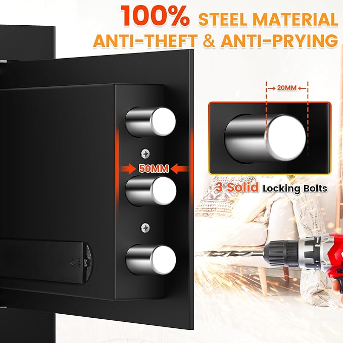 9.84"H Small Safe Box for Money | 1.2 cuft Security Safe with Fireproof Bag | Electronic Digital Safes with Combination Lock and Removable Shelf | Personal Money Safe for Home Cash Medicine Documents