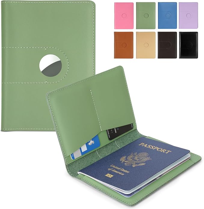 Full Grain Leather Passport Holder Cover for Men and Women Travel, Passport Wallet with AirTag Slot, Travel Must Haves Essentials Genuine Leather Passport Covers Gifts
