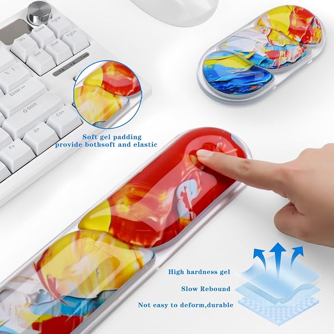 Keyboard and Mouse Wrist Rest, Silicone Gel Ergonomic Mouse Pad with Wrist Rest Set, Gaming Mousepad Arm Cushion Support for Computer Office Desk Accessories (Clear Gel Colorful - 2)