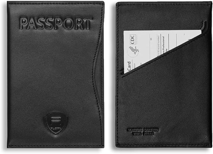 Alban RFID Passport Holder for Women & Men, Genuine Leather Passport Cover | RFID blocking design helps protect personal information while traveling, Slim genuine leather case for travel essentials
