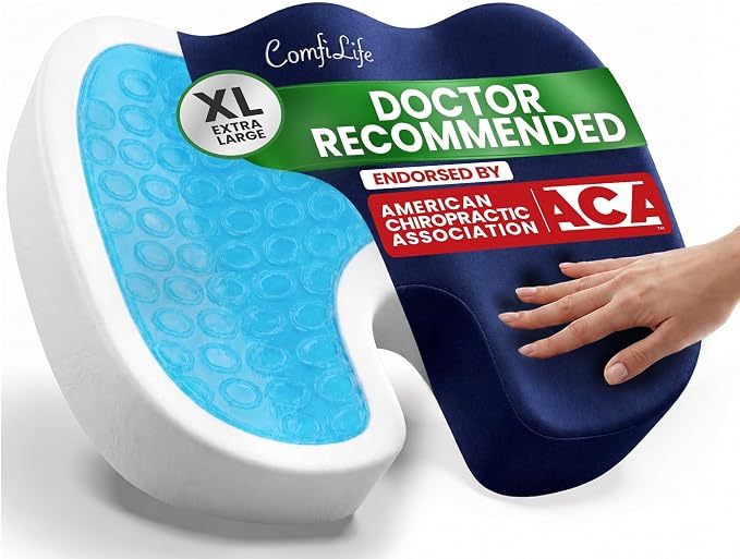 ComfiLife Extra Large Gel & Memory Foam Seat Cushion - Doctor Recommended Office Chair Cushion, Car Seat Cushion - Back & Sciatica Pain Relief - Wide Seat Cushion for Big & Tall (Navy Blue)