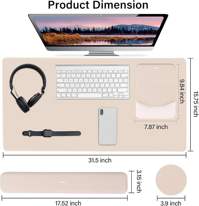 MOSISO Keyboard Mouse Pad Set, Large Gaming Mouse Pad&Keyboard Wrist Rest | Rectangular Mousepad with Wrist Rest&Coaster, Ergonomic Non-Slip&Easy Typing Pad with Curved Silicone Lining, Apricot