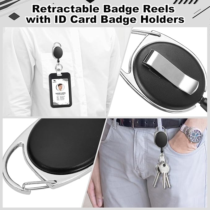 2 Pack Badge Holder Retractable Clip Heavy Duty Reels with Vertical Sliding ID Badge Holder Black Hard Plastic for Women Nurse Teacher Student