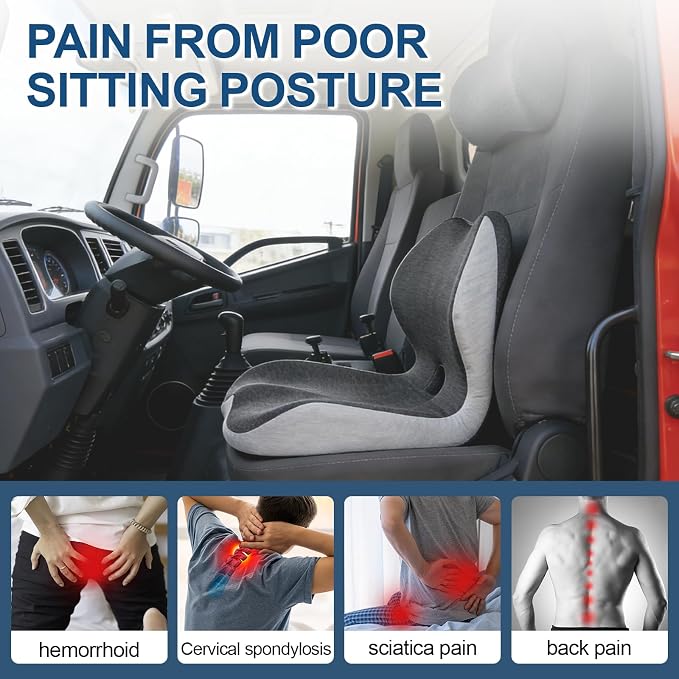 Truck Driver Seat Cushion, Cushion for Car Seat Driver for Comfort. | Integrated lumbar-hip cushion with sync support relieves long-sitting pain, reduces coccyx & ischial pressure.