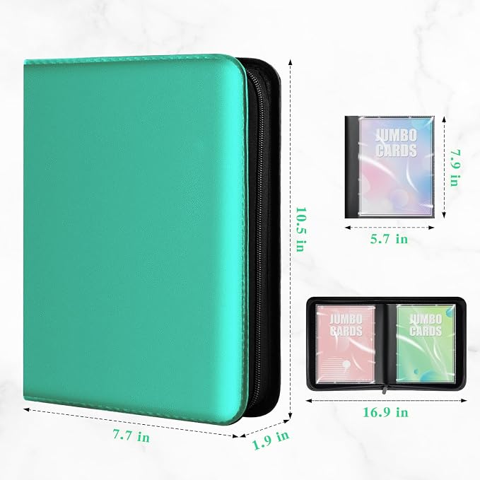 Jumbo Card Binder – Oversize Ringless PU Leather Collector Card Binder with 60 Card Holders, Premium Storage Album for Game Cards (5.7'' x 7.9''), Aqua Blue