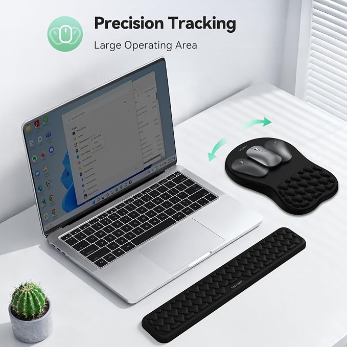 TECKNET Keyboard Wrist Rest and Mouse Pad 2 in 1 Set with Wrist Support | Comfortable Massage Design Effectively Relieves Carpal Tunnel Syndrome, Suitable for Computers Keyboard and Mouse