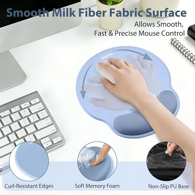 Mouse Pad and Keyboard Wrist Rest, 3-in-1 Gel Memory Foam Ergonomic Mouse Pad with Wrist Rest Set,Gaming Mousepad Arm Cushion Support for Computer Office Desk Accessories Cute Setup,Sky Blue