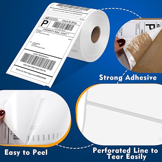 L LIKED 220 PCS 4"x6" Thermal Shipping Labels, Perforated White, Strong Adhesive Direct Thermal Labels(1 Roll), Compatible with DYMO 4XL 1744907,Zebra, Rollo, Jadens, Nelko