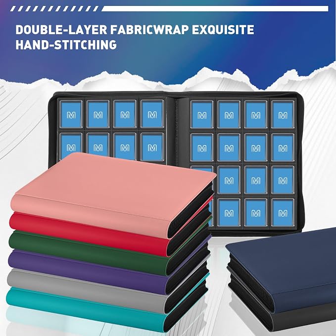 16 Pocket Toploader Binder,Holds 640 TopLoaders,Top Loader Binder for 3" x 4"Rigid Cards,Sleeves Card Collection Binder,20 Double Sided Pages,Compatible with Trading & Sports Holder (16Dark Blue)
