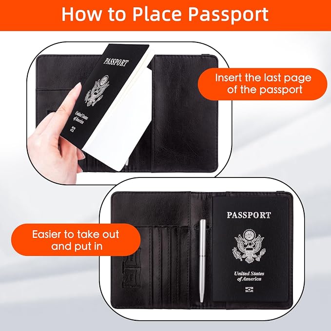 WALNEW Passport Holder for Travel, RFID Passport Cover Wallet for Women Men, PU Leather Passport Book Card Holder Case with Pen, Travelling Essentials for Flying | PU Leather Passport Cover Case with Pen Holder, Travel Must Haves Accessories, Passport ...