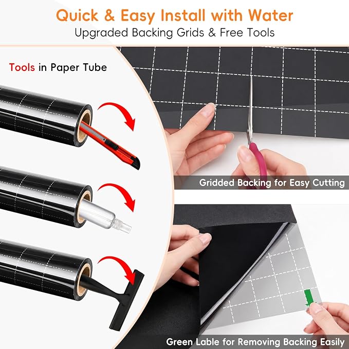Blackout Window Privacy Film, Removable Window Cover Static Cling, Darkening Light Heat Blocking, Window Tint for Home Garage Bedroom Day Sleep, Black 17.5 Inch * 78.74 Inch