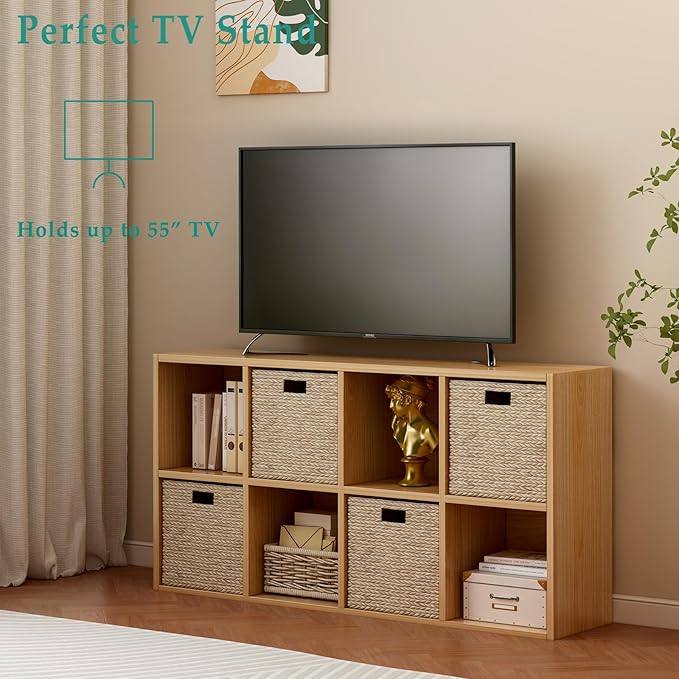 OSCHF 8-Cube Storage Shelf Bookcase - Wooden 4-Tier Floor Standing Open Bookshelf for Home and Office, Display Cabinet, Oak