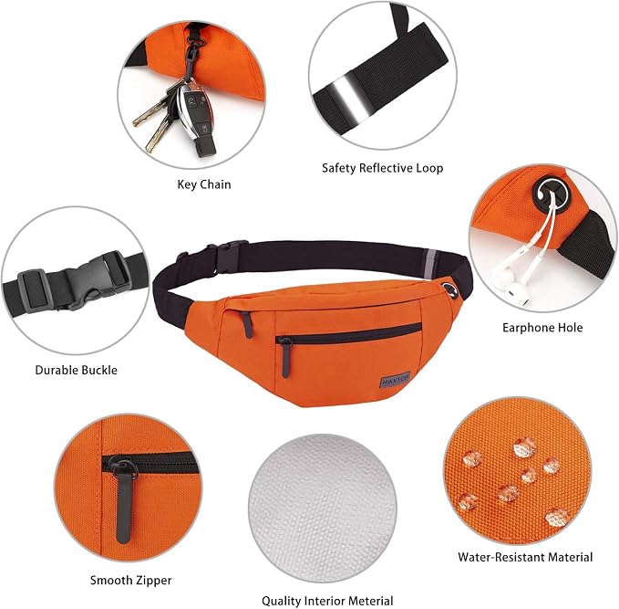 Crossbody Bag for Women Men Orange Shoulder Fanny Pack Hands-Free Wallets | Polyester,4-Zipper Pocket, Adjustable Waist Bag for Workout Traveling Casual Festival
