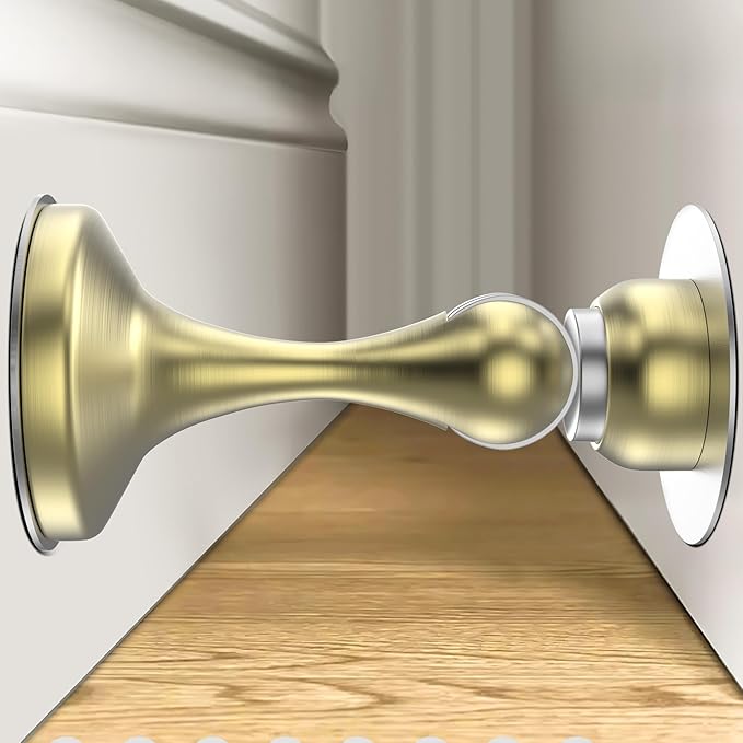 Crosize Magnetic Door Stoppers 1 Pack, Stainless Steel Door Stops for Wall and Floor Mounting, Gate Stops, No Drilling Metal Doorstops with Adhesive Tapes, Gold