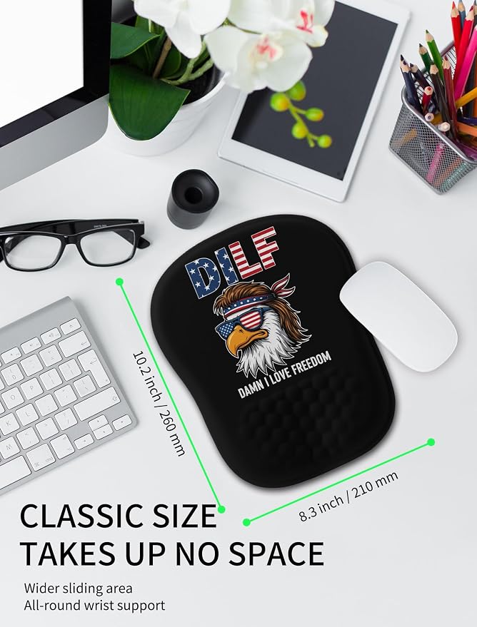 Hokafenle Ergonomic Wrist-Hugging Mouse Pad Wrist Support, U-Shaped Holding Wrist Rest Mousepad for Carpal Tunnel Pain Relief with Cushioned Memory Foam Slope Massage Bulge (Classic 10.2x8.3 in,DILF)