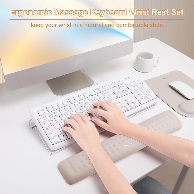 MOSISO Keyboard Stand&Wrist Rest Support for Keyboard &Mouse Pad Set | Ergonomic Massage Wrist Rest Set, Easy Typing Working Acrylic Clear Stand for Office Home, Taupe Brown