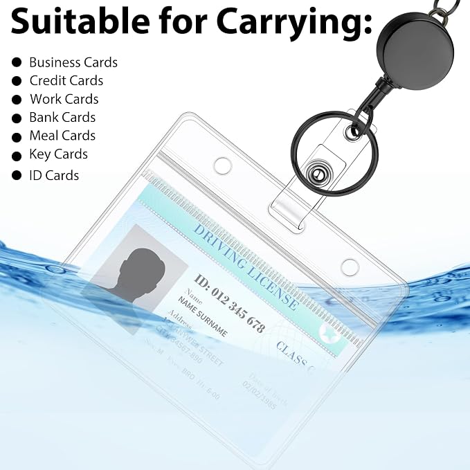Lanyards for Id Badges Stainless Steel Badge Lanyard with 2 Pcs Waterproof Badge Holder Retractable Badge Lanyards Teacher Lanyard for Cruise Ship Key Cards Id Badges (Black)