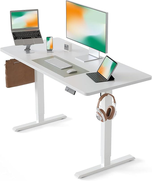 CubiCubi Electric Standing Desk, 55 x 24 Inches Height Adjustable Sit Stand Desk, Ergonomic Home Office Computer Workstation, White