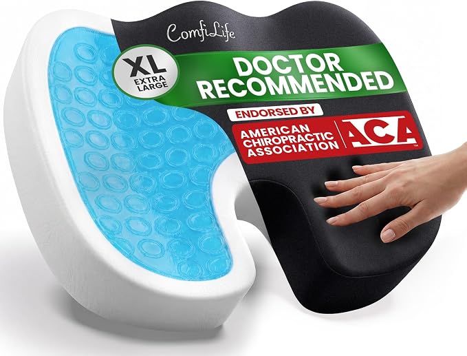 ComfiLife Extra Large Gel & Memory Foam Seat Cushion - Doctor Recommended Office Chair Cushion, Car Seat Cushion - Back & Sciatica Pain Relief - Wide Seat Cushion for Big & Tall (Black)