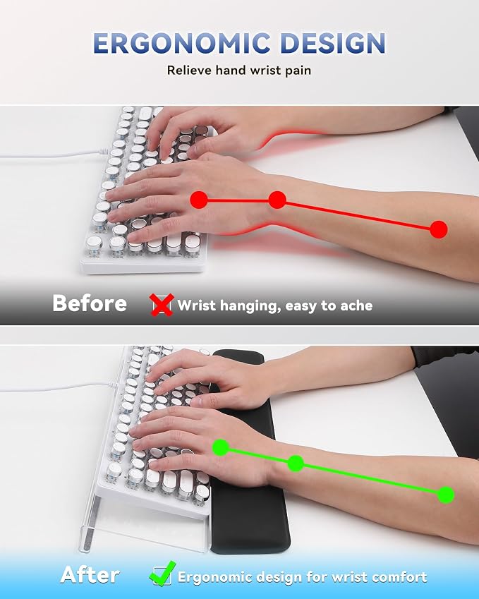 Laborio Computer Keyboard Wrist Rest, Keyboard Riser Stand for Desktop | Clear, Ergonomic Acrylic Keyboard Holder, Non-slip Wrist Pad, Pain Relief for Typing, Multiple Colors