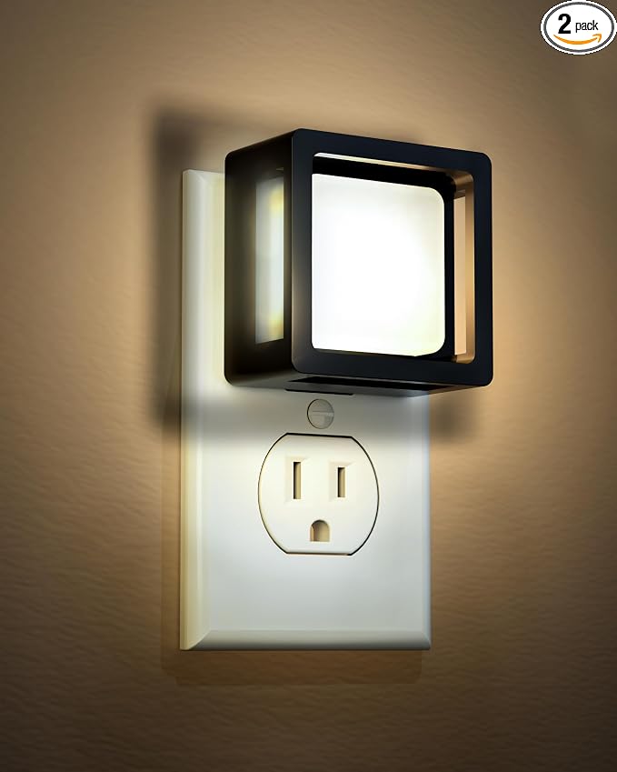 LED Night Light - Plug Into Wall [2 Pack] - with Dusk-to-Dawn Sensor 3000K Warm Lights - Adjustable Brightness for Adult Kids Bedroom Bathroom Toilet