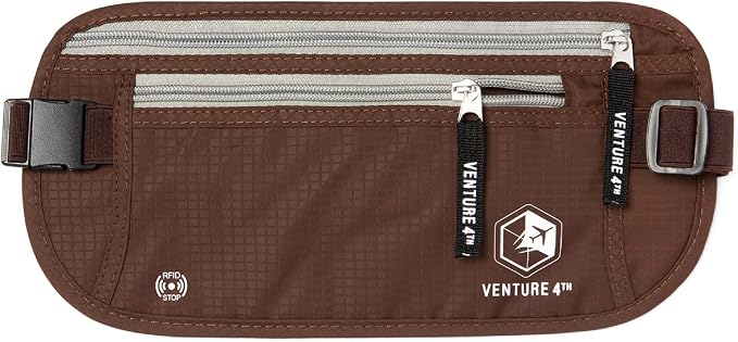 VENTURE 4TH Travel Money Belt, RFID Blocking Passport Holder - Brown