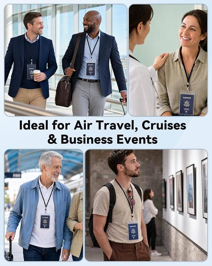 Uniclife 3 Pack Passport Holders with Lanyards for Travel Events | clear PVC passport holders with lanyards are waterproof and extra large for travel, cruises, events and IDs.