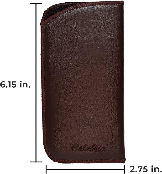 Calabria Slim Faux Leather Eyeglass Case Soft Slip-In Design [Brown without Clip - 3 Pack] | Compact Protective Pouch | Soft Case for Glasses | Lightweight Sunglass Storage