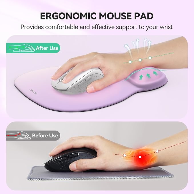 TECKNET Gel Ergonomic Mouse Pad with Wrist Rest, Non-Slip PU Base, Purple | Comfortable Gel Cushion, Pain Relief, Smooth and Waterproof Surface, Mouse Pad with Wrist Rest for Office, Gaming and Study