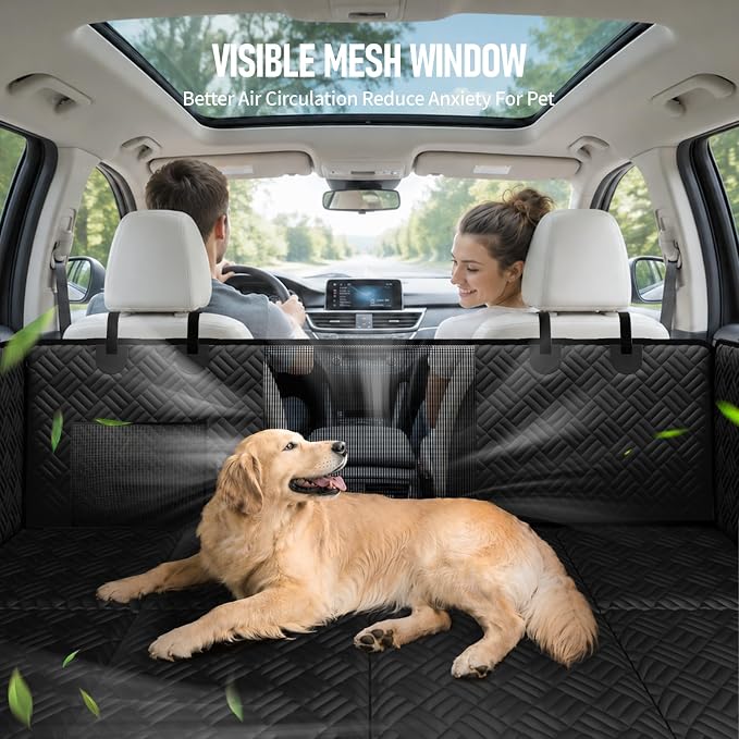 PROZAR Dog Car Seat Cover for Back Seat, Hard Bottom Back Seat Extender, Pet Cover for Dogs -Supports 400lbs, Waterproof Heavy Duty Scratch Dog Hammock for Midsize Cars & Compact SUV, 53.5in -Black