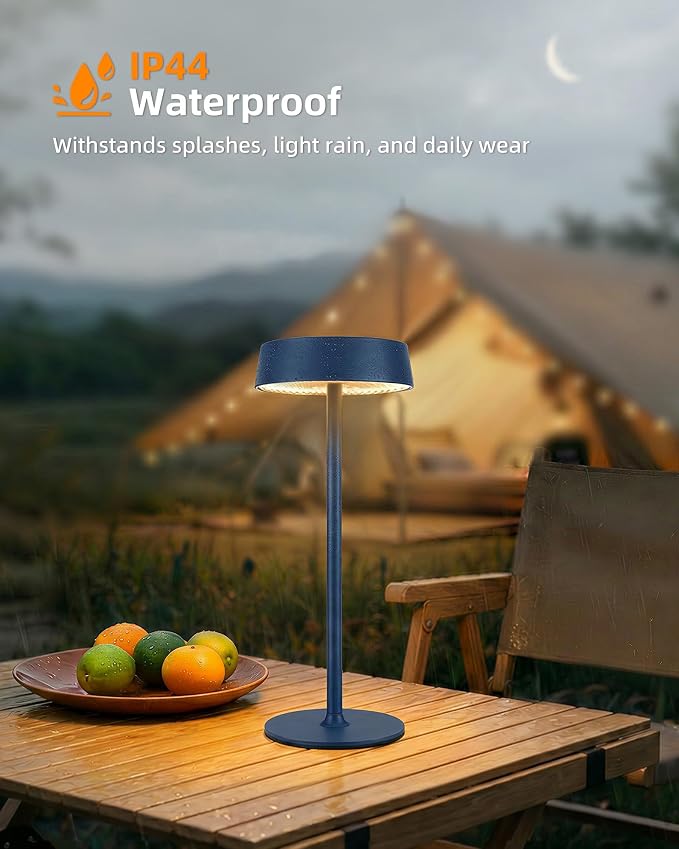 EZVALO Cordless Lamp, Rechargeable Table Lamp, Battery Operated | Portable Outdoor Waterproof, 3 Color Temps RGB, Dimmable Touch Control, LED Memory Function, Restaurant Dining Patio Blue2Pcs