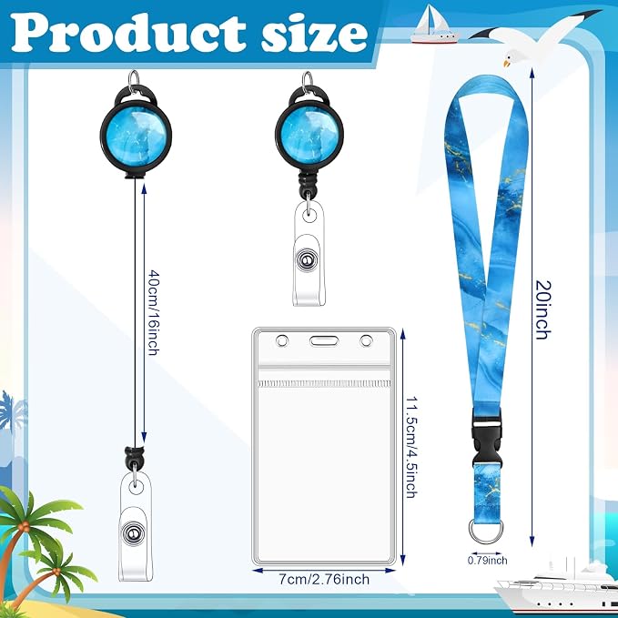 4 Pack Cruise Lanyard for Ship Cards, Cruise Essentials 2026, Blue Marble | Detachable, Retractable Badge Reels & Waterproof ID Badge Holders, Cruise Must Have for Carnival, Royal Caribbean, NCL
