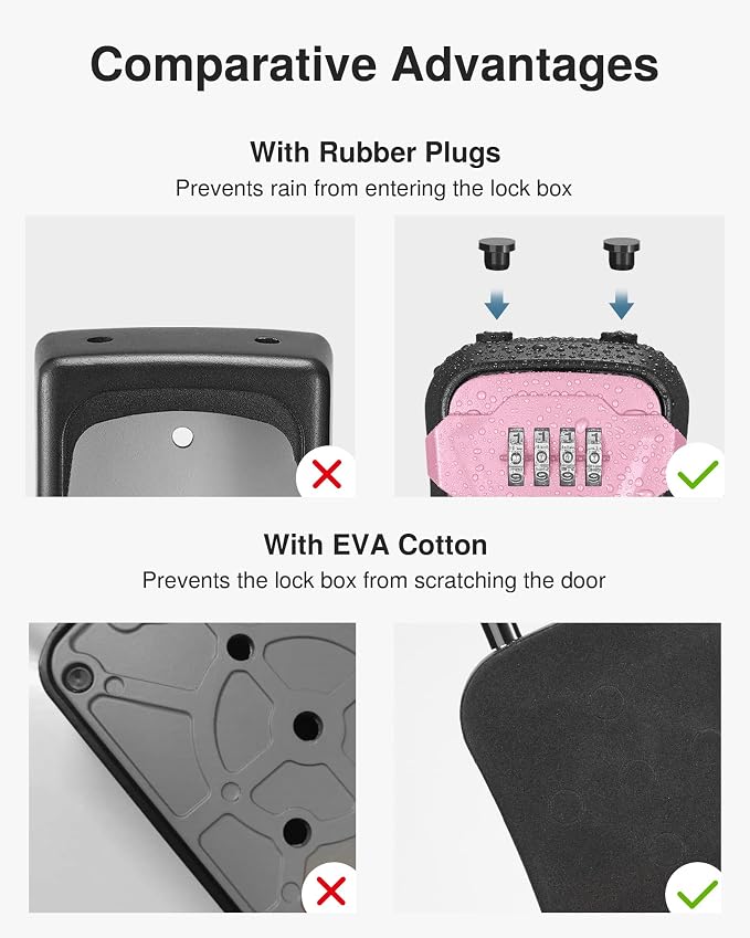 Puroma Lock Box, Key Lock Box Wall Mount & Portable Combination Lockbox with Resettable Code, Security Lockbox for Outside House Keys, Apartment Realtors Spare Keys Storage (1 Pack, Pink)